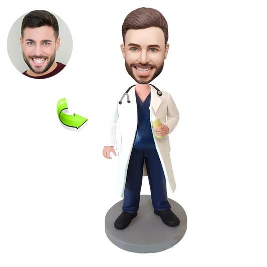 Personalized custom bobblehead of doctor 49 in doctor’s outfit, perfect for medical professionals and unique gifts