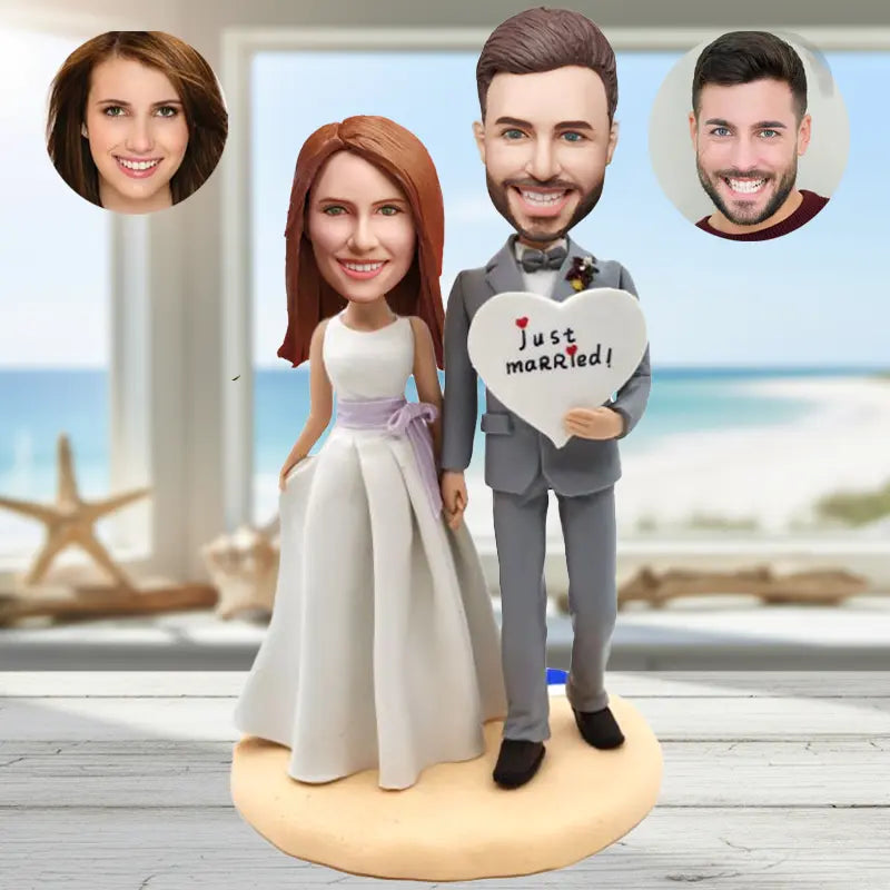 Wedding bobblehead cake topper heart gift personalized custom bride groom romantic figurine