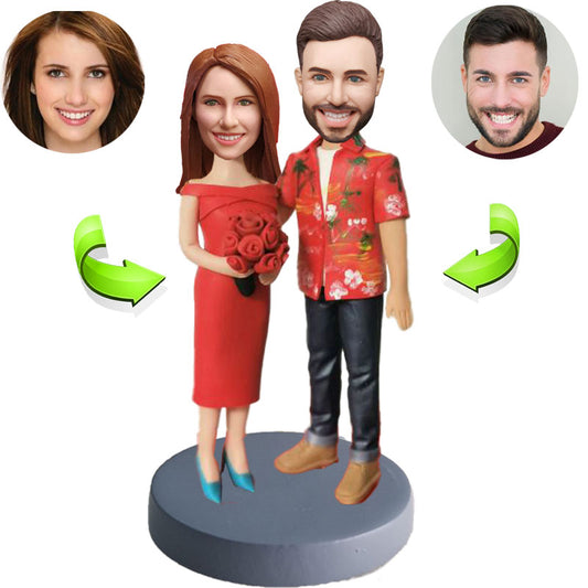 Custom Bobblehead For Couples In Red