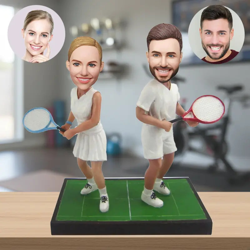 Custom tennis couple bobblehead personalized sports gift handmade figurine