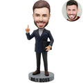 Custom No.1 Boss Bobblehead for Men in Navy Double-Breasted Suit Holding Folder – Personalized Boss Day Gift