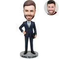 Custom Born to Lead Bobblehead for Men in Navy Suit with Briefcase – Personalized Boss Day Gift