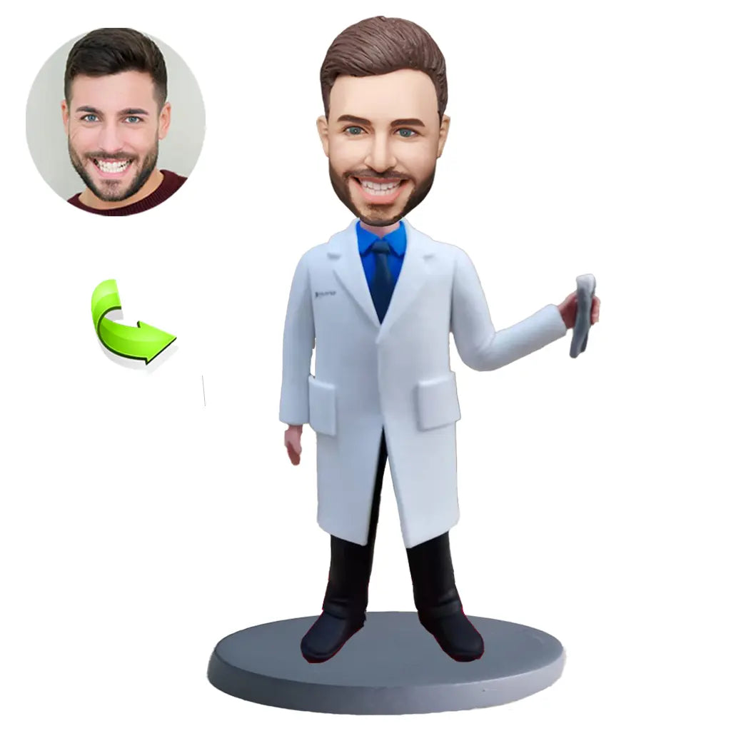 Personalized custom bobblehead of doctor 40 in doctor’s outfit, perfect for medical professionals and unique gifts