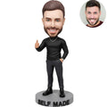 Custom Self Made Bobblehead for Men in All Black Turtleneck Thumbs Up – Personalized Entrepreneur Gift