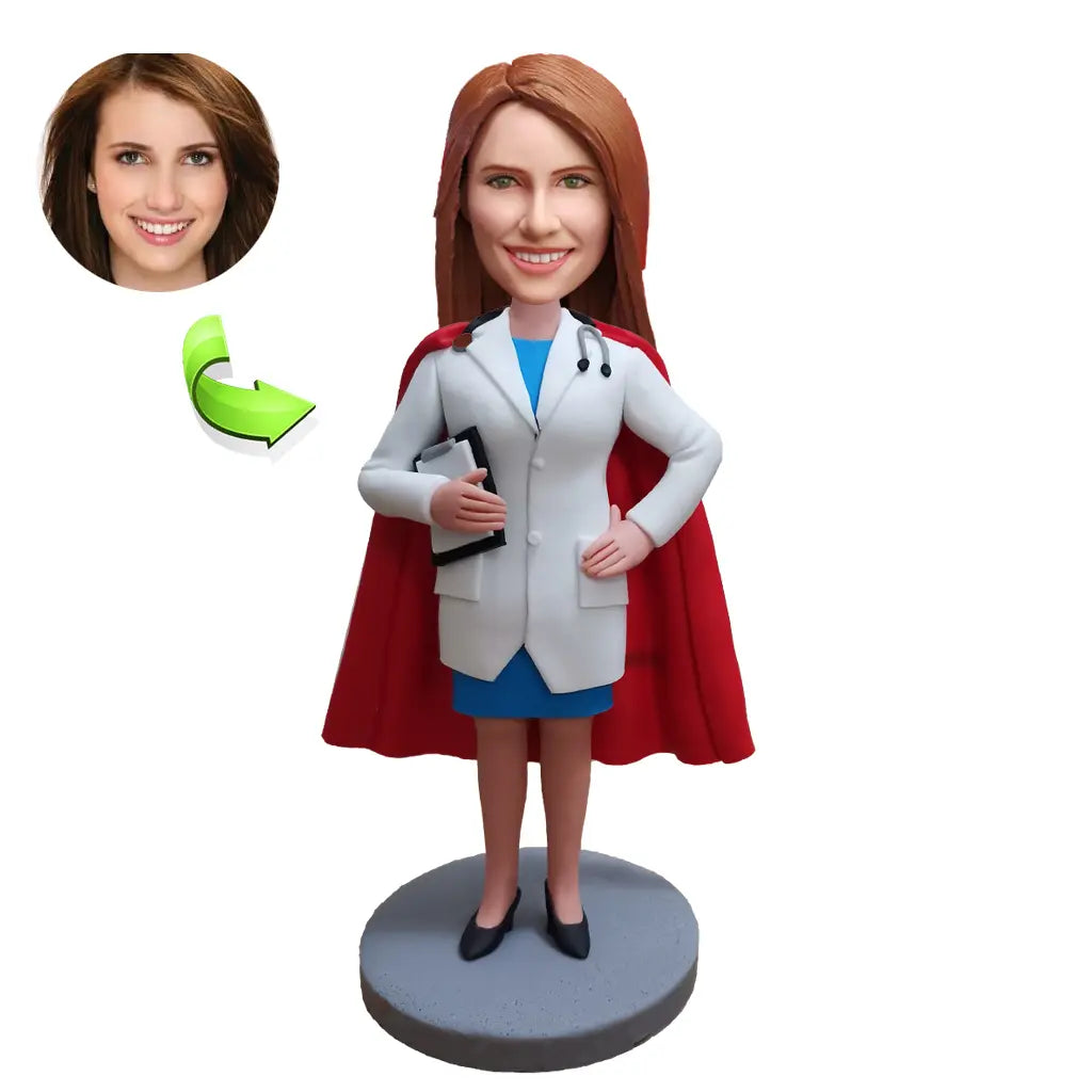 Custom Bobbheads for a Lady Doctor in a Superman Cape