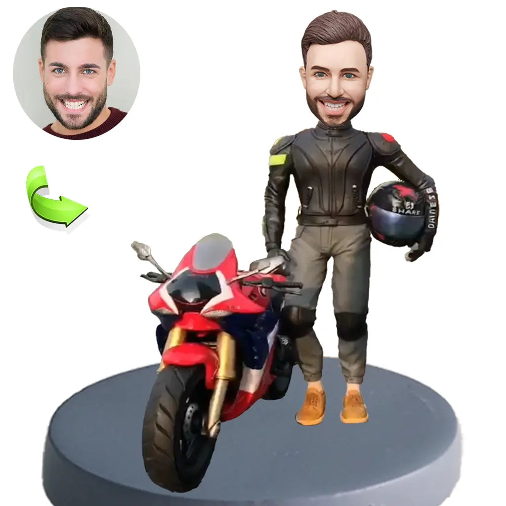 Bobble Head Customized Premium Biker In Leather Jacket Design