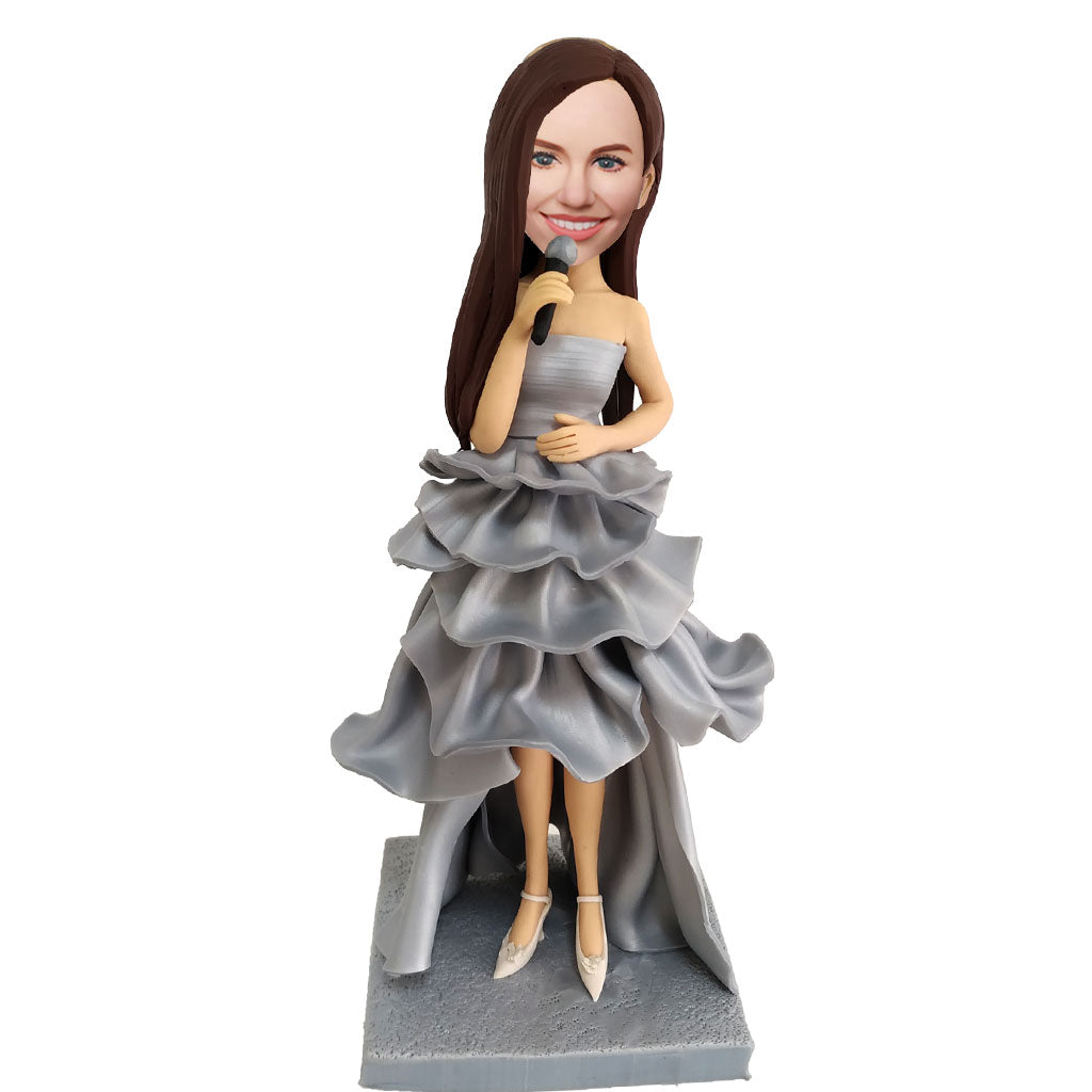 Custom musician bobblehead with microphone — personalized singer figurine