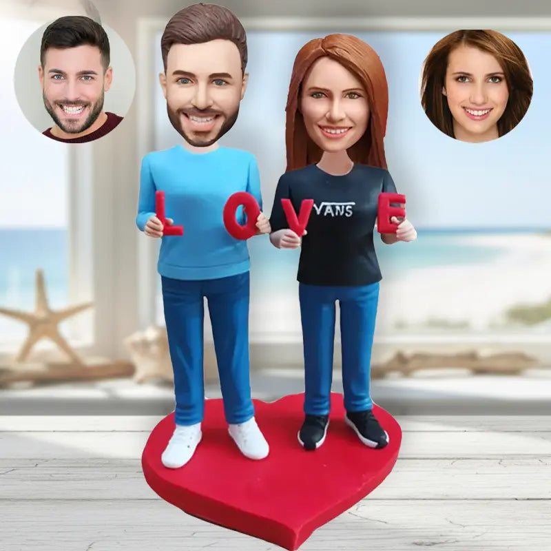 Couple bobblehead gift holding LOVE letters personalized custom romantic valentines figurine