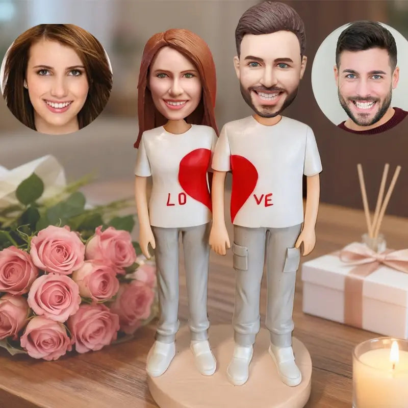 Personalized couple bobblehead romantic gift matching outfits custom figurine