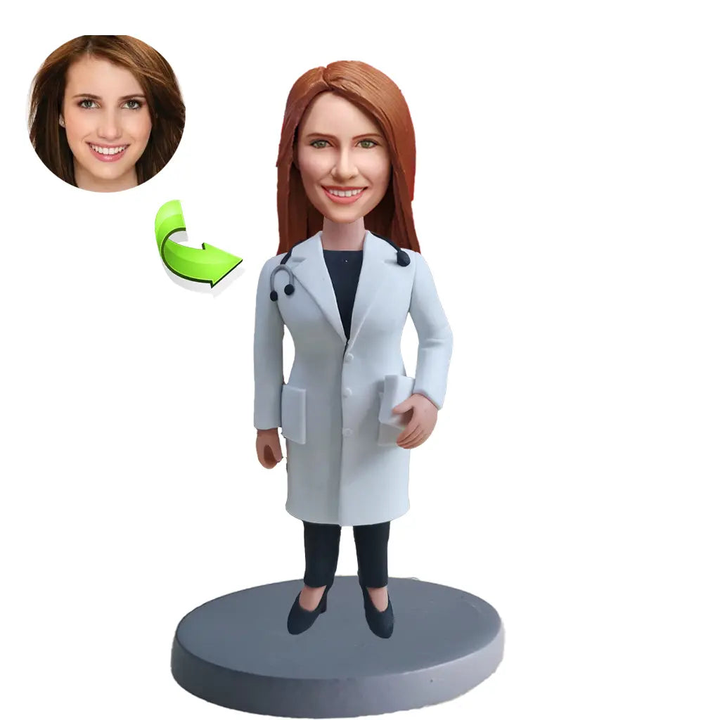 Personalized custom bobblehead of doctor 33 in doctor’s outfit, perfect for medical professionals and unique gifts