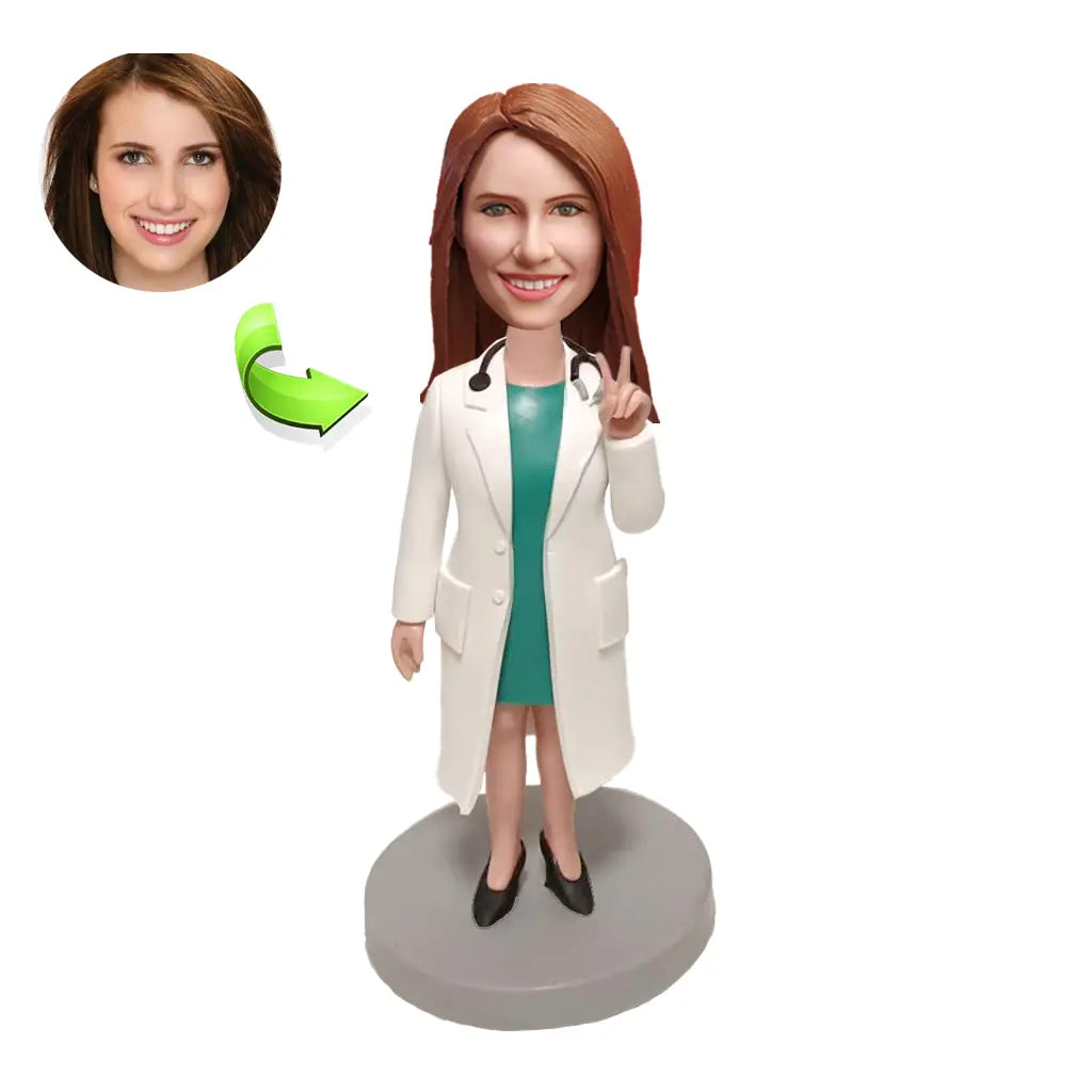 Personalized custom bobblehead of doctor 35 in doctor’s outfit, perfect for medical professionals and unique gifts
