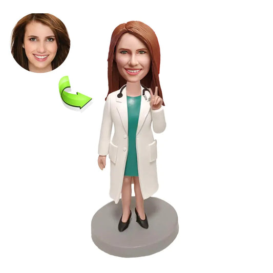 Bobble Head Customized Caring Female Doctor In White Coat