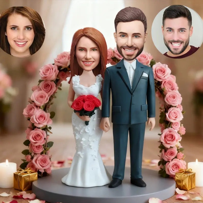 Custom wedding bobblehead cake topper bride and groom personalized gift handmade figurine
