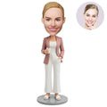 Custom Female Boss Bobblehead for Women in Pink Blazer Holding Coffee – Personalized Boss Day Gift for Her