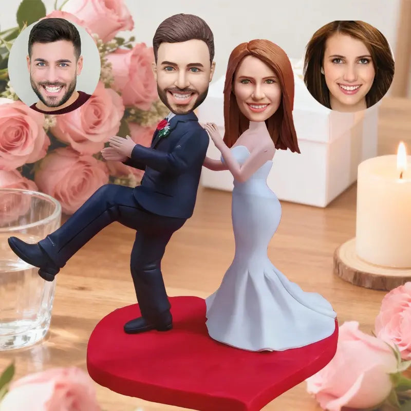 Wedding bobblehead gift newlyweds personalized custom bride groom just married cake topper