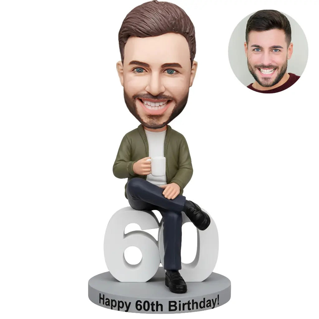 60th Birthday Custom Bobblehead from Photo - Personalized Hand-Sculpted Figurine Gift for Grandpa