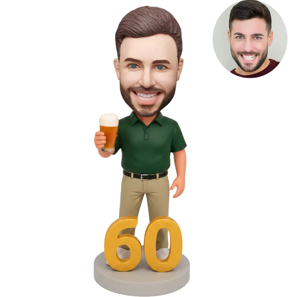 60th Birthday Man Custom Bobblehead - Beer Lover Personalized Figurine