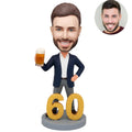 60th Birthday Man Custom Bobblehead - Navy Blazer Beer Personalized Figurine