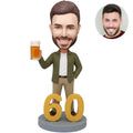 60th Birthday Man Custom Bobblehead - Olive Jacket Beer Personalized Figurine