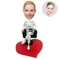 Custom Love You Bobblehead for Women in White Outfit Sitting in Chair – Personalized Valentine's Day Gift for Her