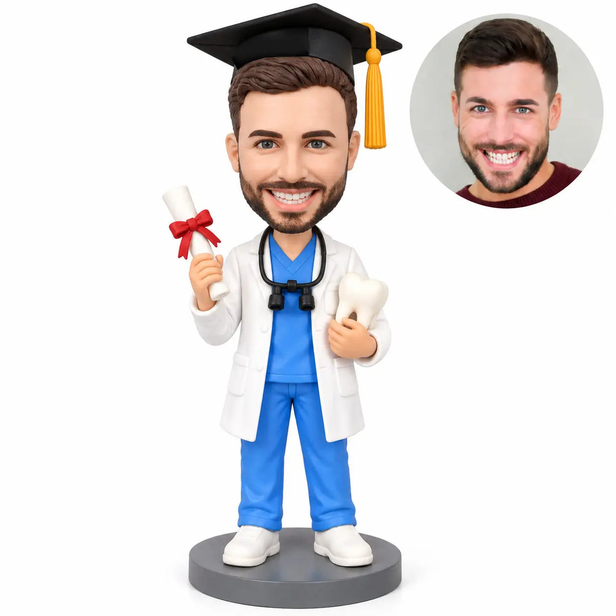 Custom Male Dentist Graduation Bobblehead from Photo – Personalized Dental Gift