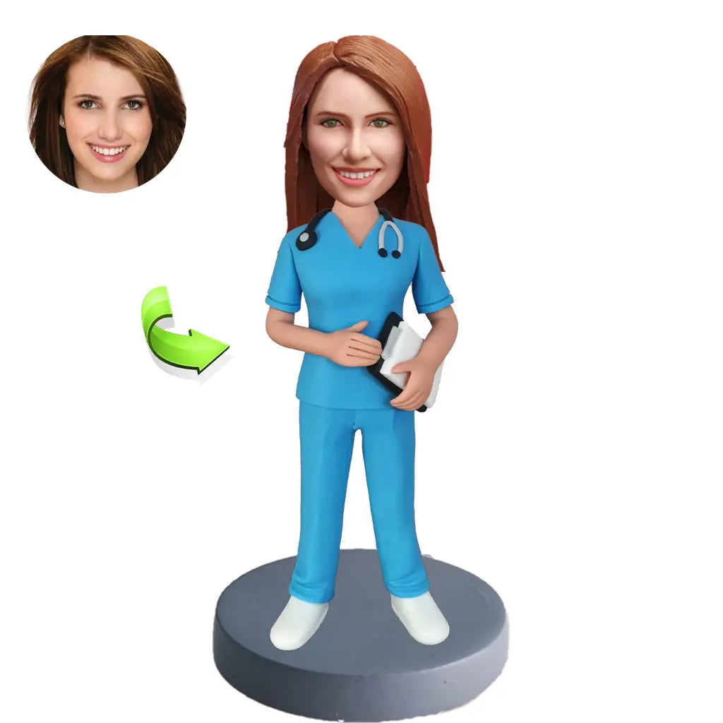 Bobble Head Customized Female Nurse Holding Folder