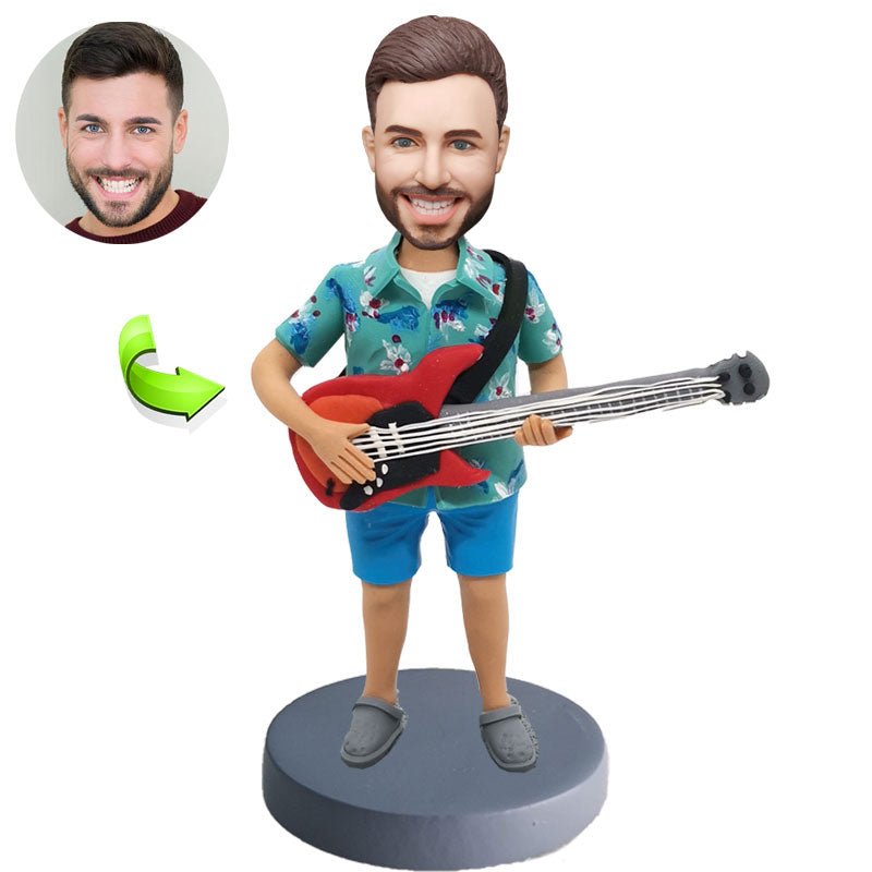 Personalized musician bobblehead playing guitar — handcrafted custom figurine