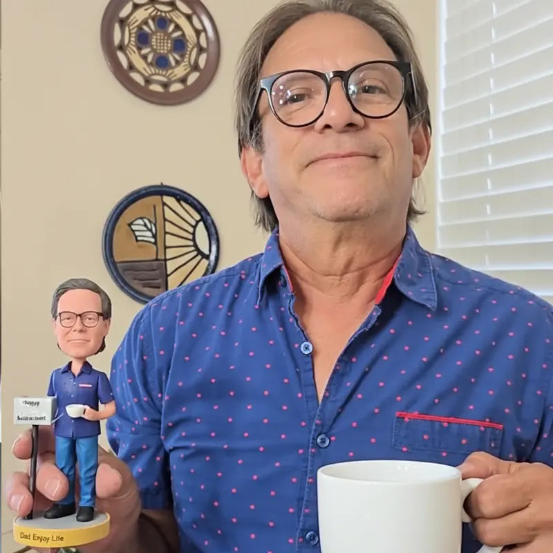 Custom Dad Retirement Bobblehead with Coffee and Happy Retirement Sign - Retirement Gift for Dad
