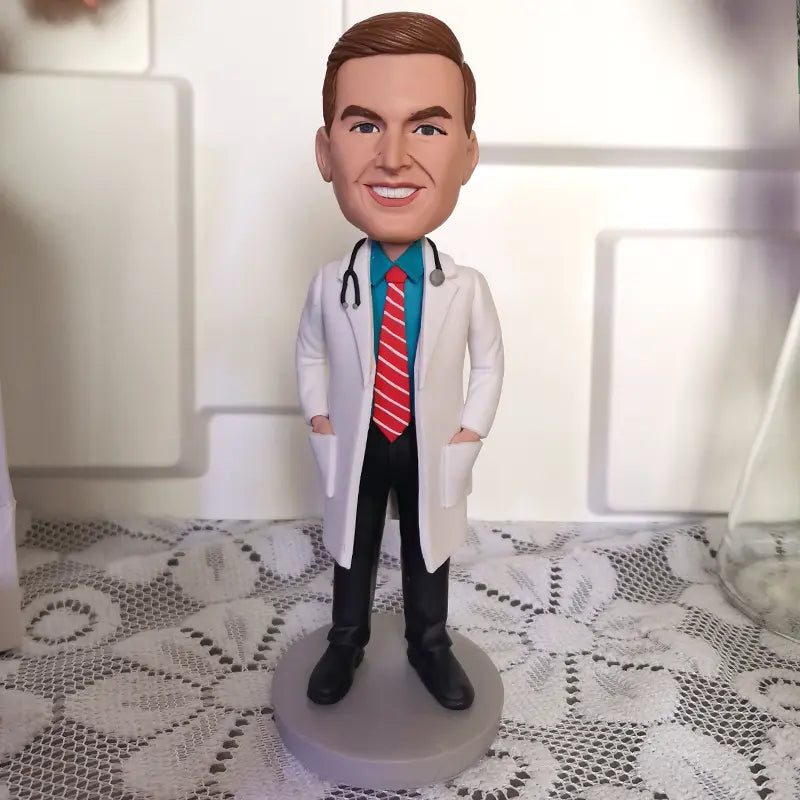 Medical-themed custom bobblehead - Realistic doctor doll with stethoscope, unique decor for clinic or thoughtful present for healthcare workers