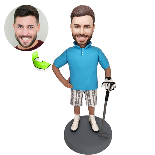 Custom Bobblehead For a Golfer in Casual Plaid Shorts