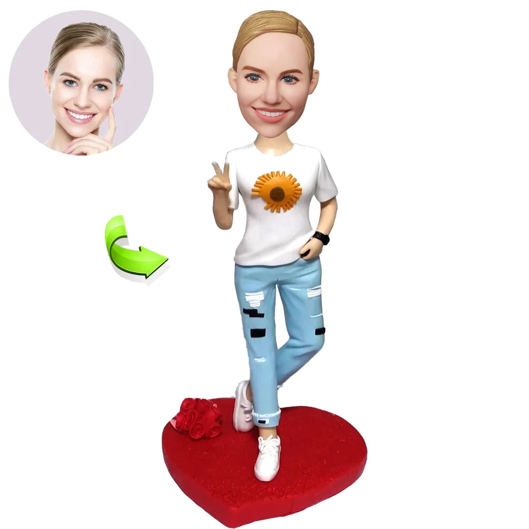 Happy Girl Bobblehead - Joyful Young Woman Figurine Doll