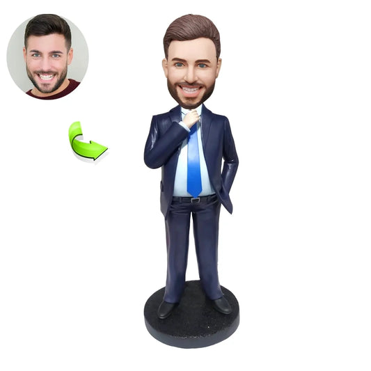 Male Executive In Blue Tie Custom Bobblehead