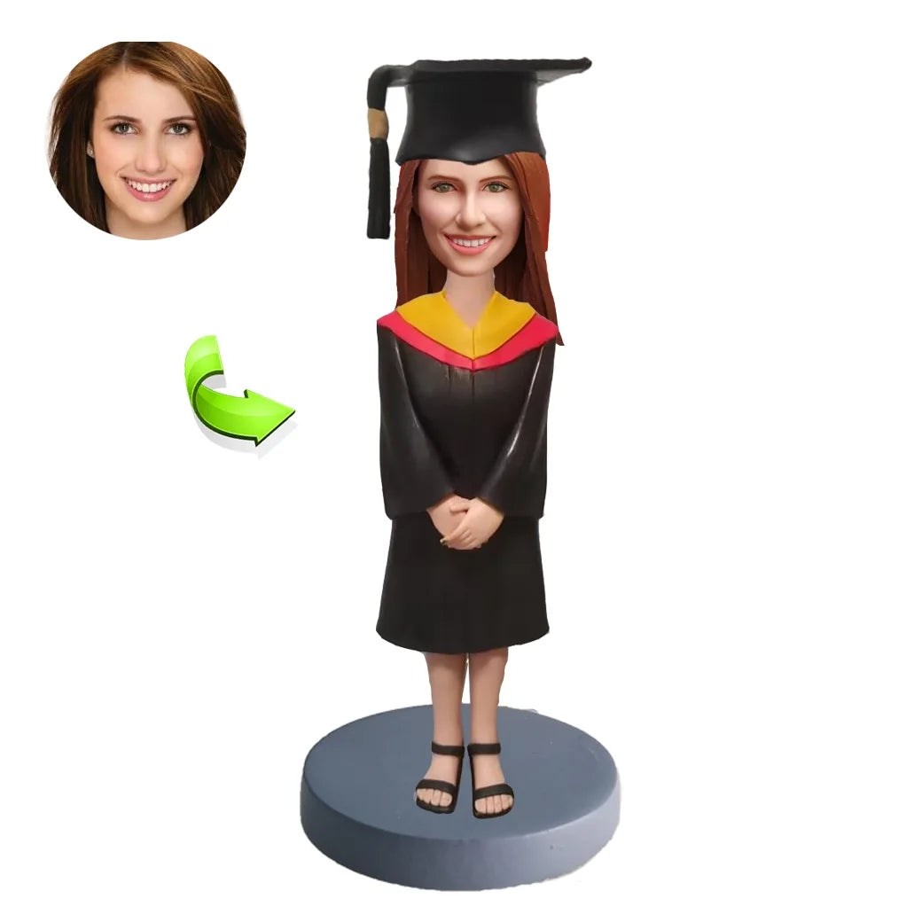 Graduation custom bobblehead of Graduation 19 in cap and gown, a memorable keepsake for graduation celebrations