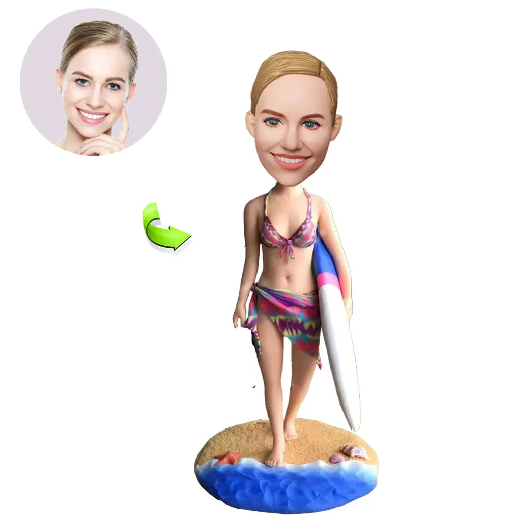 Custom surfer girl bobblehead personalized birthday gift handmade sports figurine