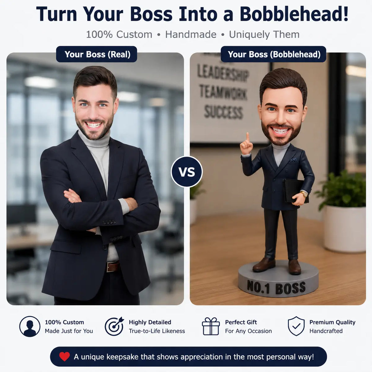 Custom No.1 Boss Bobblehead - Personalized Executive Leader Figurine From Photo