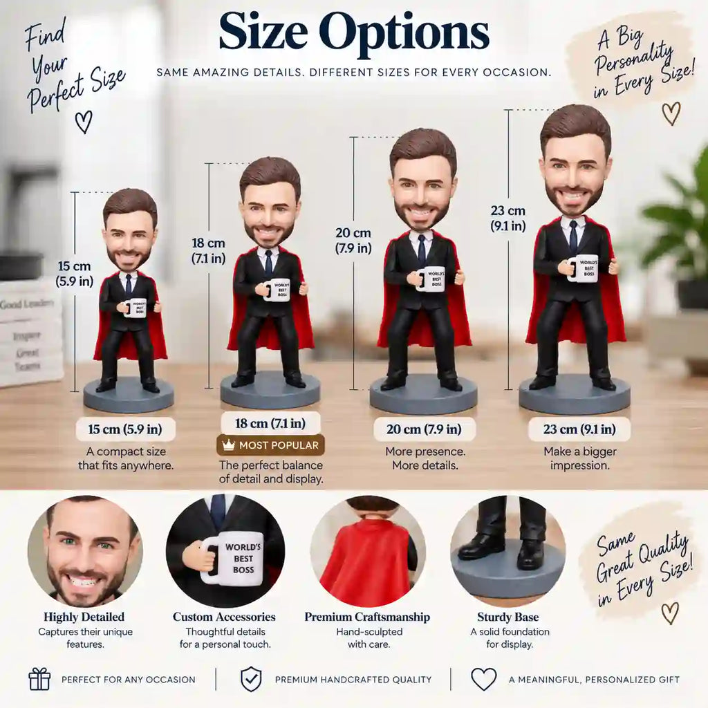Custom Superhero Boss Bobblehead with Red Cape – World's Best Boss Personalized Gift