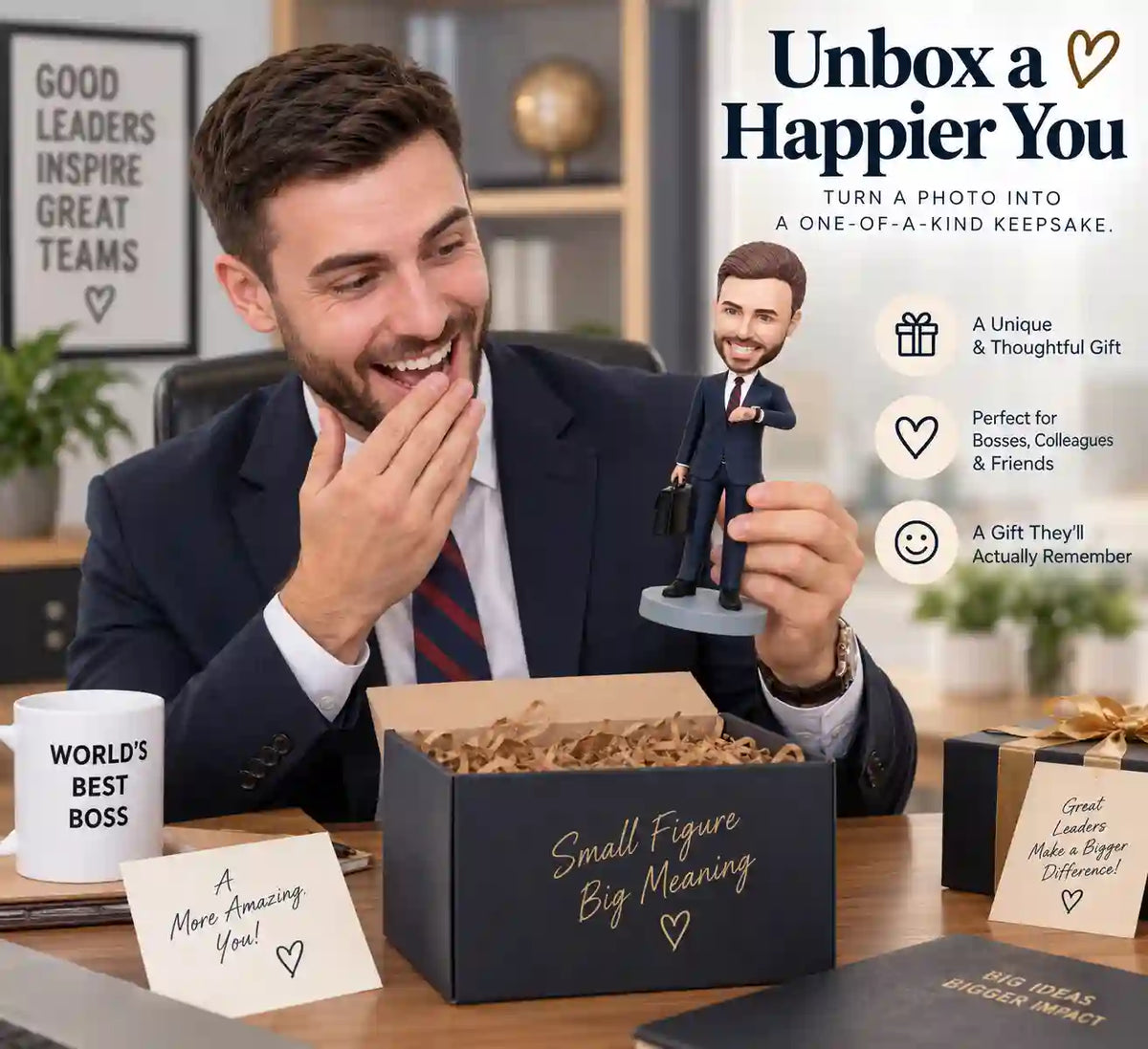 Custom Bobblehead for Men with Briefcase Checking Watch – Personalized Executive Boss Gift