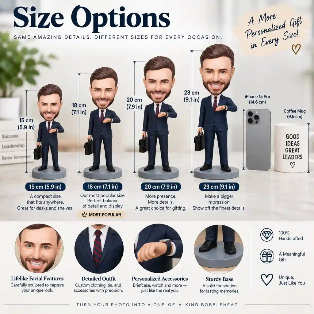 Custom Bobblehead for Men with Briefcase Checking Watch – Personalized Executive Boss Gift