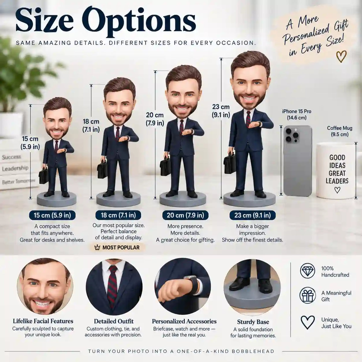 Custom Bobblehead for Men with Briefcase Checking Watch – Personalized Executive Boss Gift