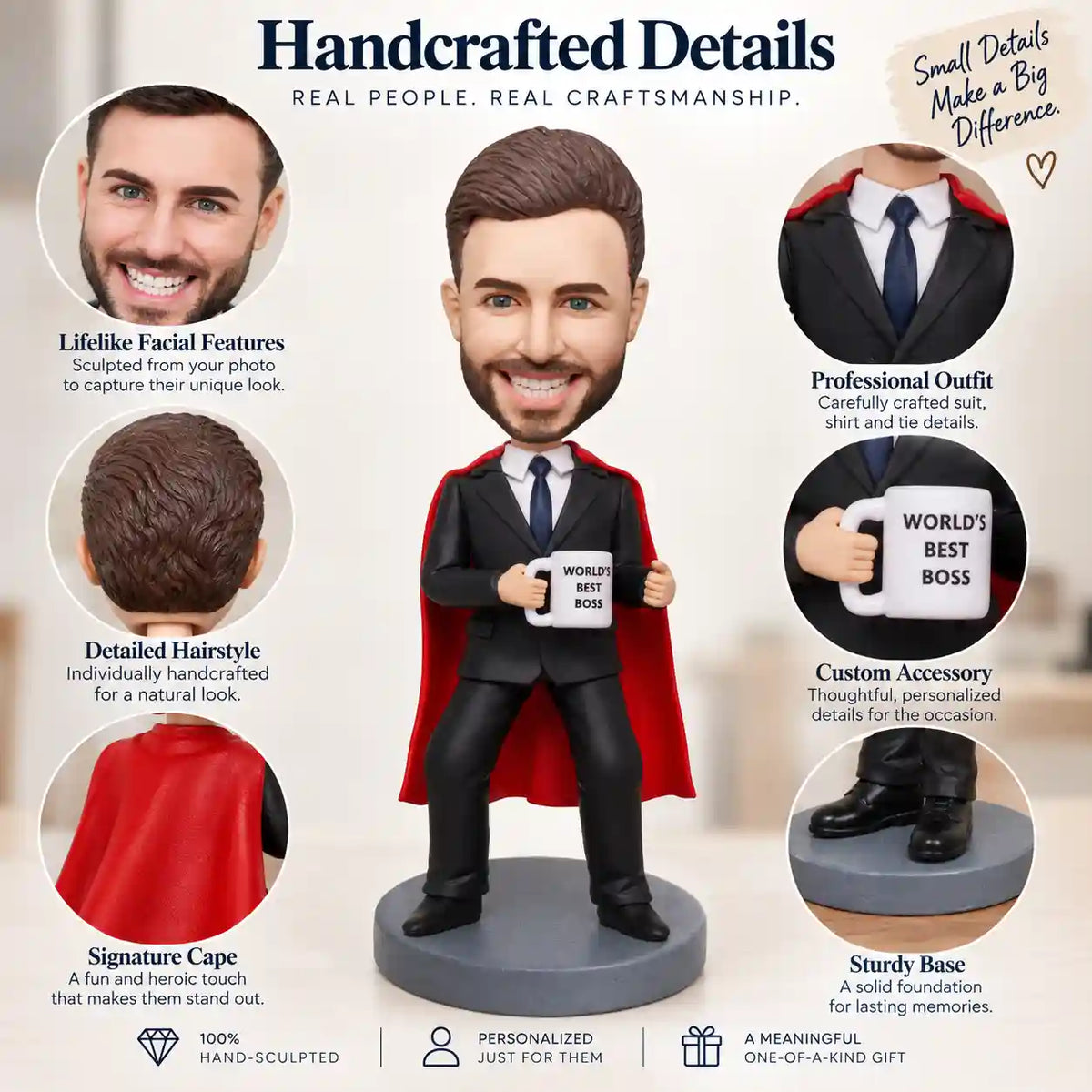Custom Superhero Boss Bobblehead with Red Cape – World's Best Boss Personalized Gift