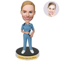 Personalized nurse bobblehead from photo with engraved base. Handmade nurse appreciation gift for hospital staff, coworkers, or retirement thank you.