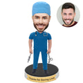 Custom Surgeon Bobblehead from Photo – Personalized Surgical Doctor Thank You Gift, Handmade Figurine with Engraved Base for Medical Appreciation