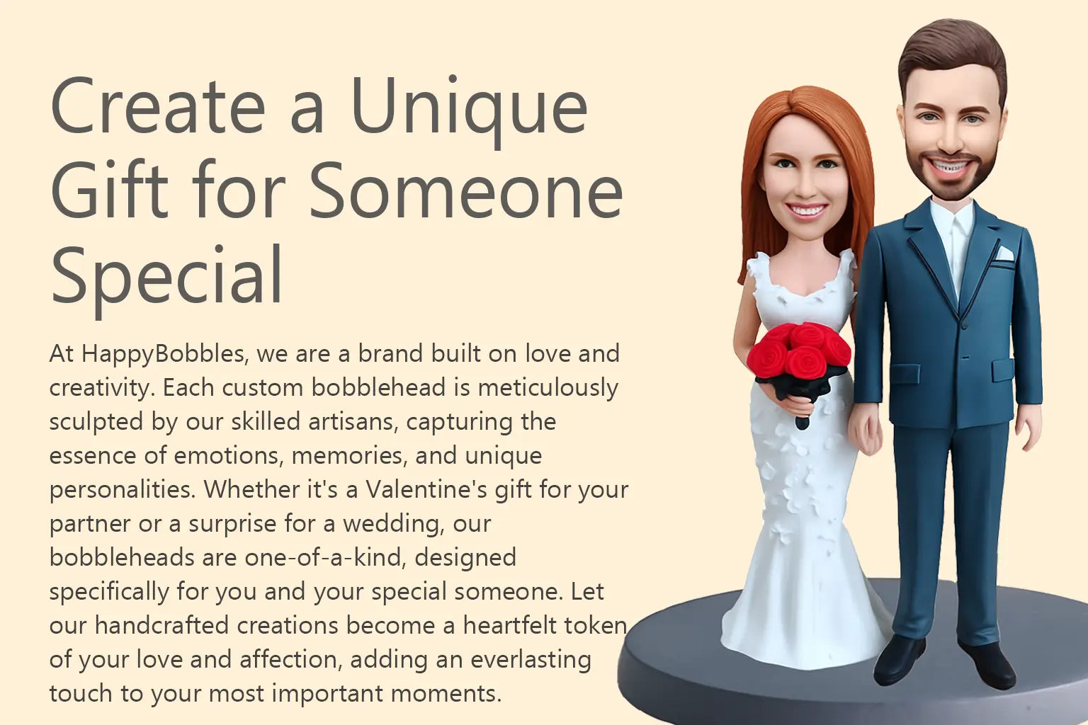 HappyBobbles banner — handcrafted custom bobbleheads for weddings and gifts