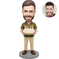 Birthday Man Custom Bobblehead - Holding Birthday Cake Personalized Figurine