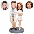 Custom doctor and nurse bobblehead duo personalized from photos as a medical team