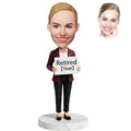 Custom Retirement Bobblehead for Women Holding Retired Sign - Personalized Retirement Gift for Her