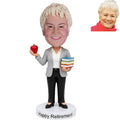 Custom Female Teacher Retirement Bobblehead Gray Blazer Apple Books - Happy Retirement Gift for Her