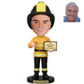 Custom Firefighter Retirement Bobblehead Yellow Uniform - Retirement Gift for Firefighter