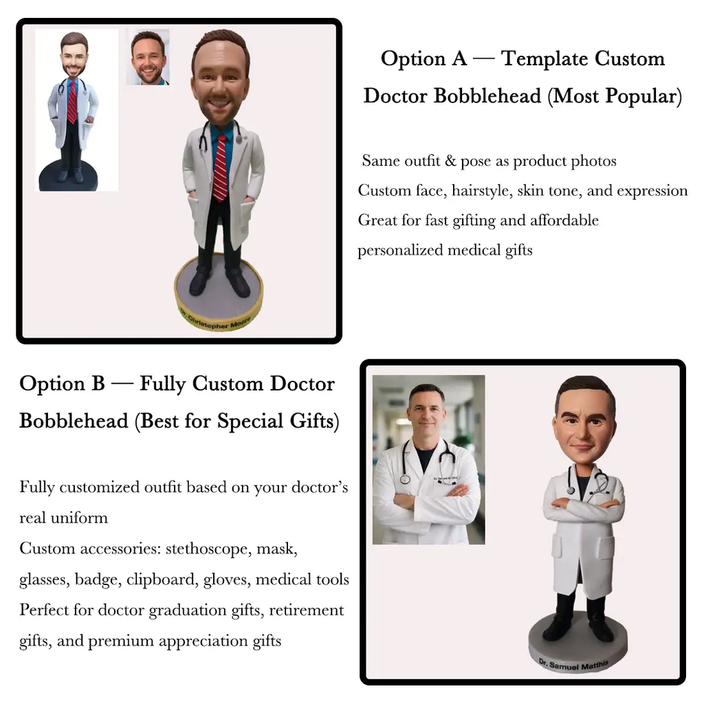 Custom Nurse Bobblehead from Photo – Personalized Nurse Appreciation Gift, Handmade Medical Figurine with Engraved Base for Hospital Staff Thank You