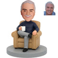 Custom Retirement Bobblehead for Men Sitting in Chair with Coffee - Funny Retirement Gift for Him